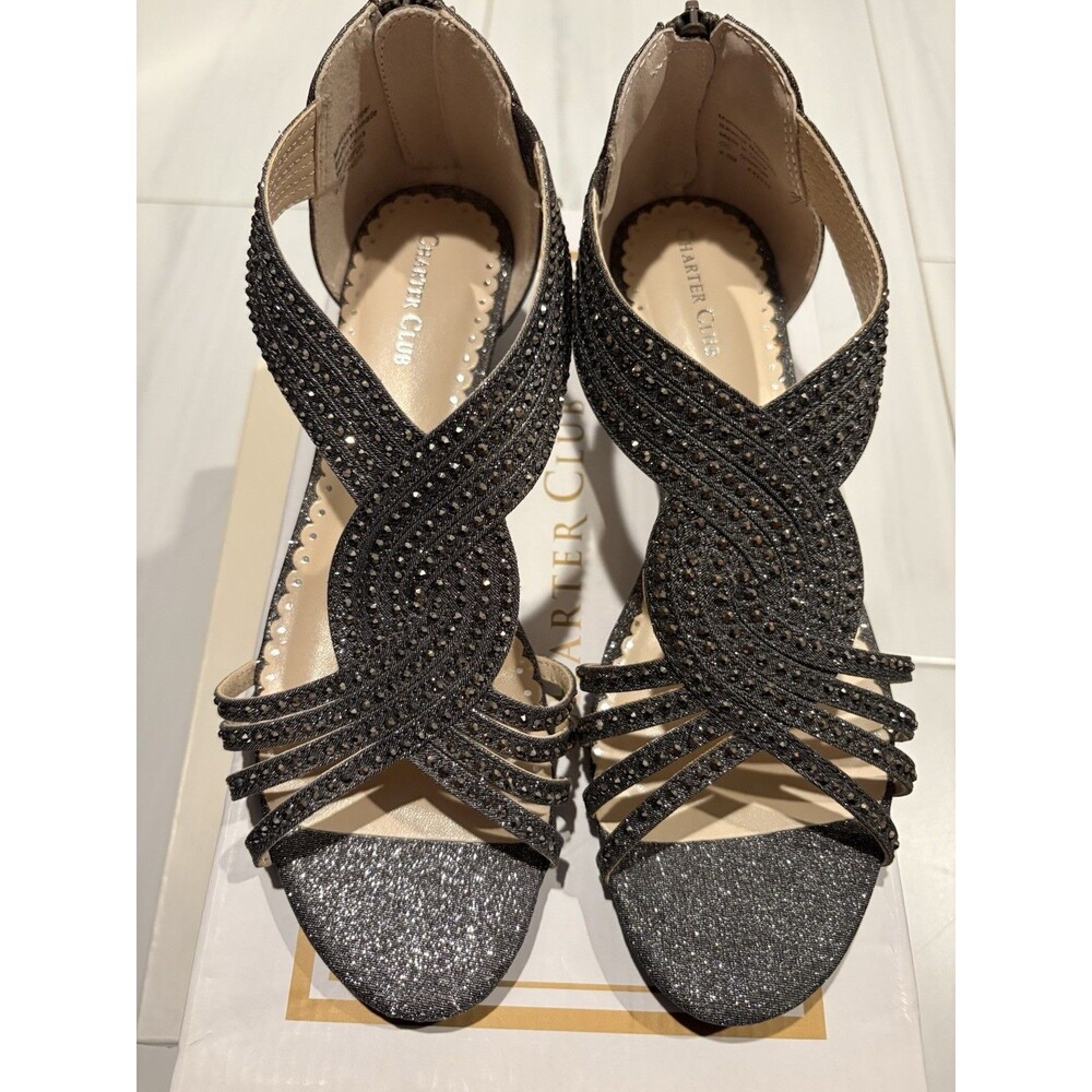 Charter Club Pewter Dressy Wedge Shoes Sparkle 8.5M New In Box